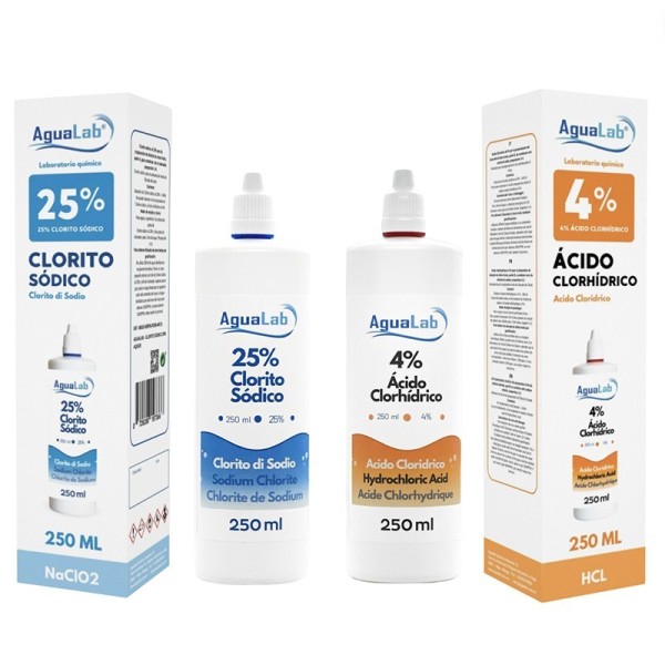 Kit Chlorite de Sodium 25% (250 ml) + Activateur - Acide Chlorhydrique 4%